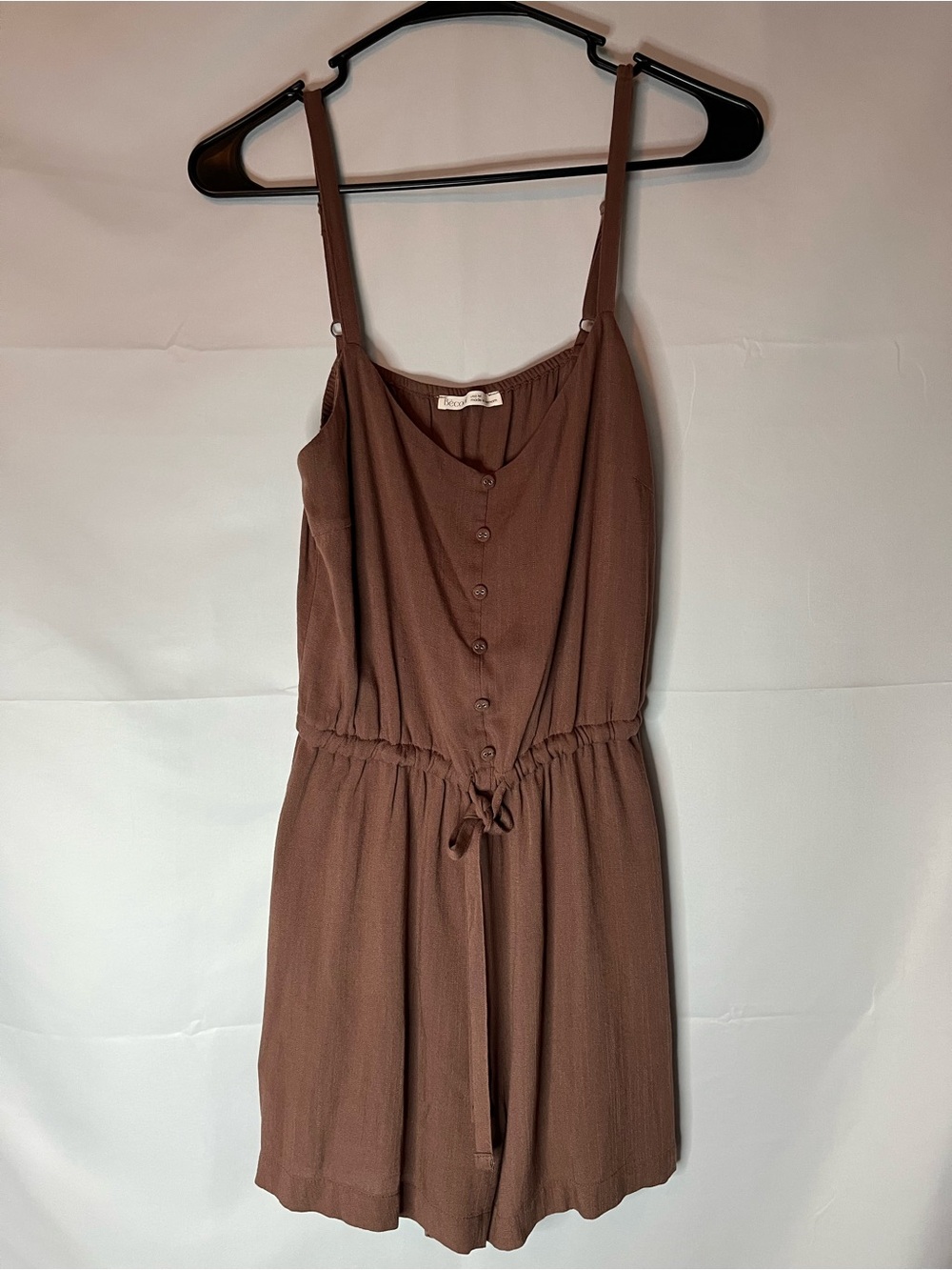 BE COOL Brown Button-Front Sleeveless Romper with Tie Waist